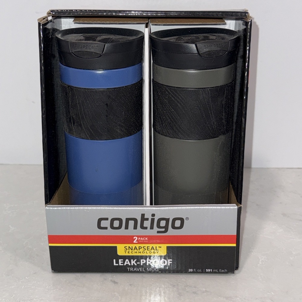 2 Contigo Autoseal Spill-Proof Travel Mugs (14 oz) Blue & Gray New
